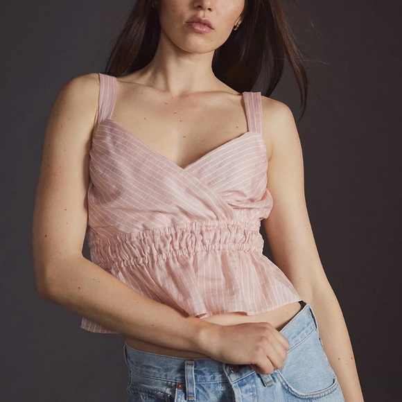 Anthropologie Tops - Anthropologie Maeve Pink Striped Peplum Crop Top